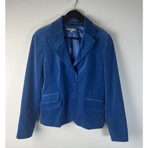 Ann Taylor Blazer Womens Royal Blue Velvet Jacket Size 4